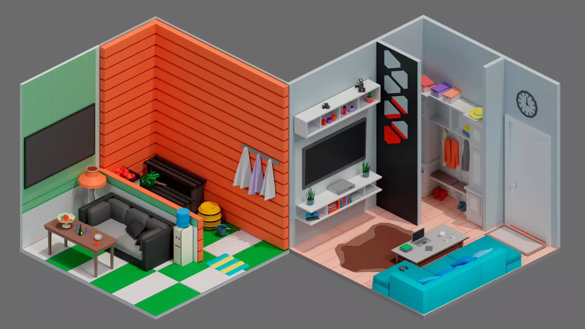 Cartoon interior 1 Low-poly 3D model_2