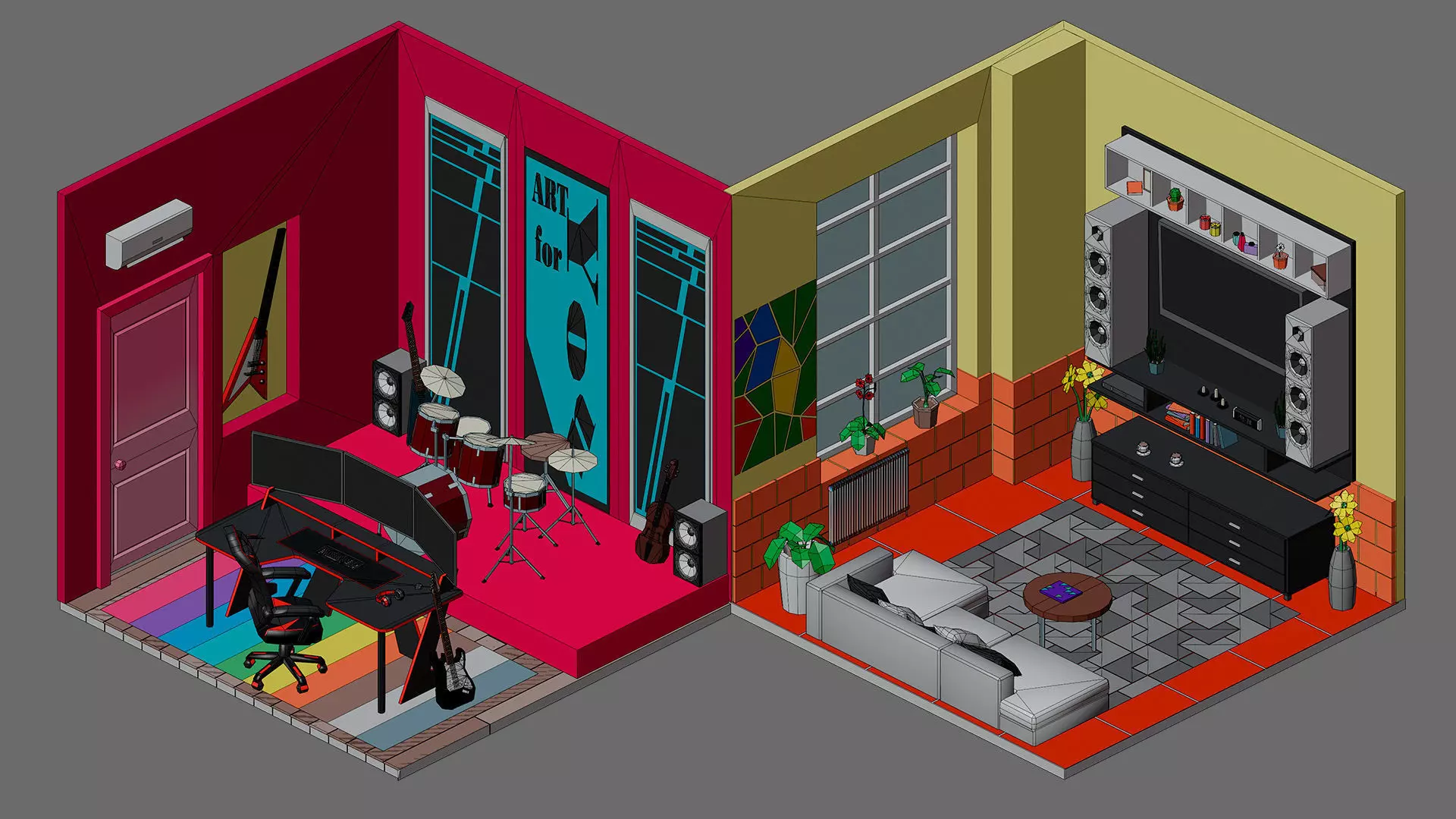 Cartoon interior 1 Low-poly 3D model_26