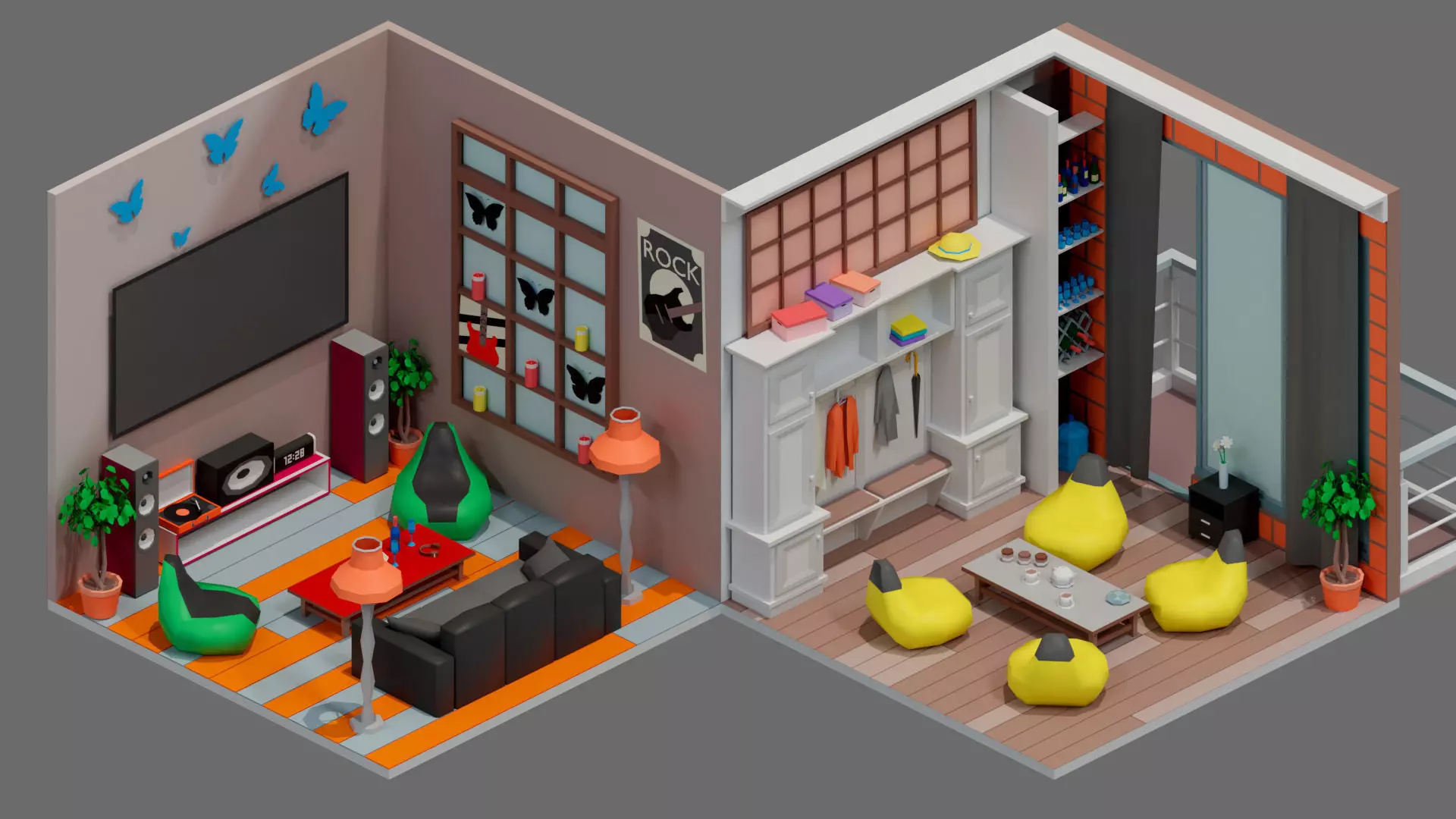 Cartoon interior 1 Low-poly 3D model_12