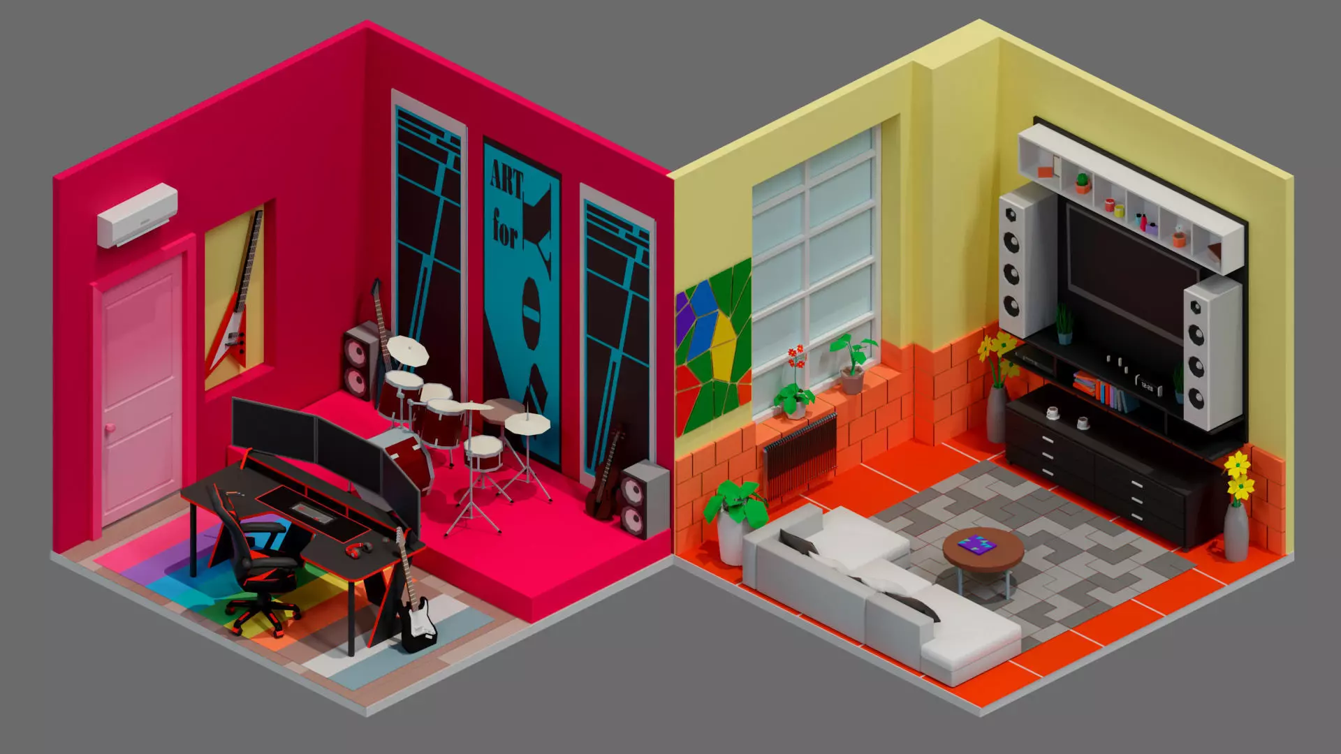Cartoon interior 1 Low-poly 3D model_10