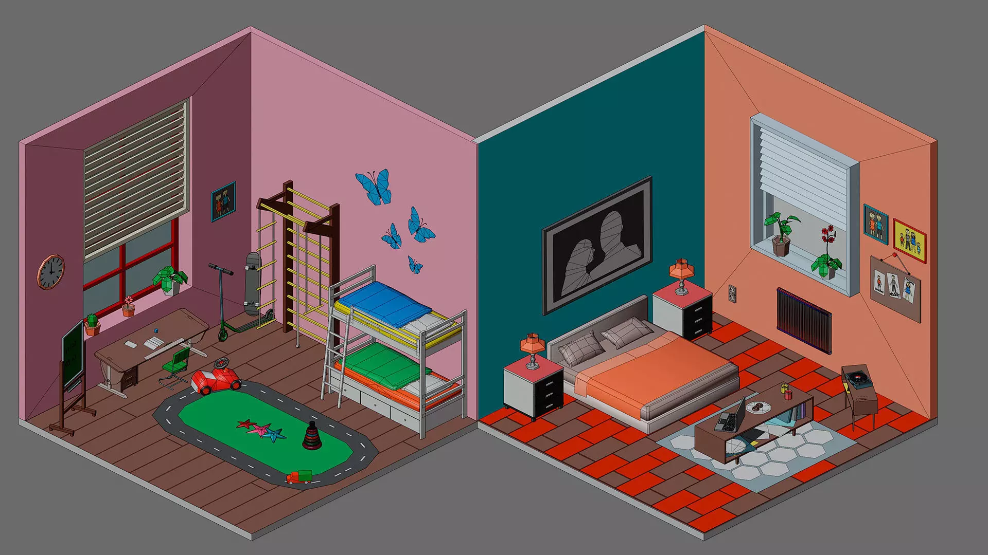Cartoon interior 1 Low-poly 3D model_32
