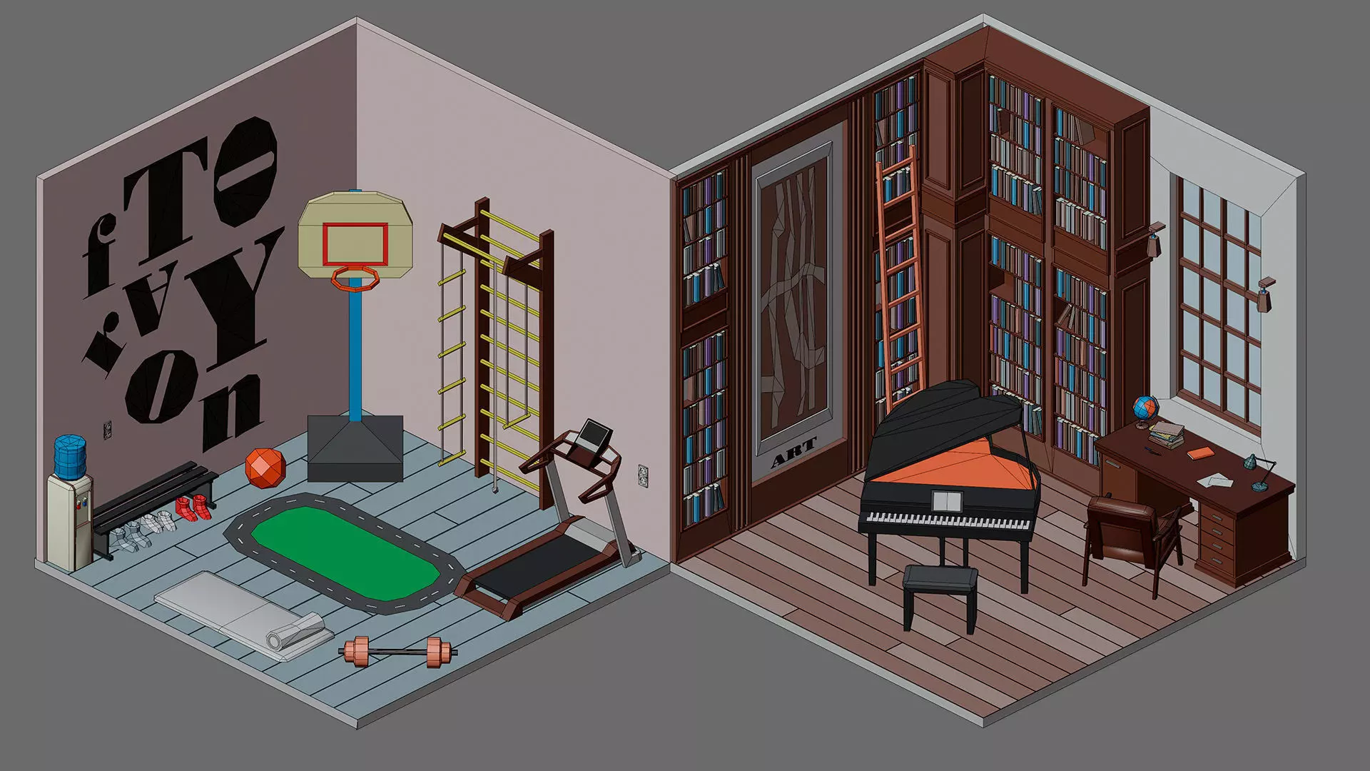 Cartoon interior 1 Low-poly 3D model_25