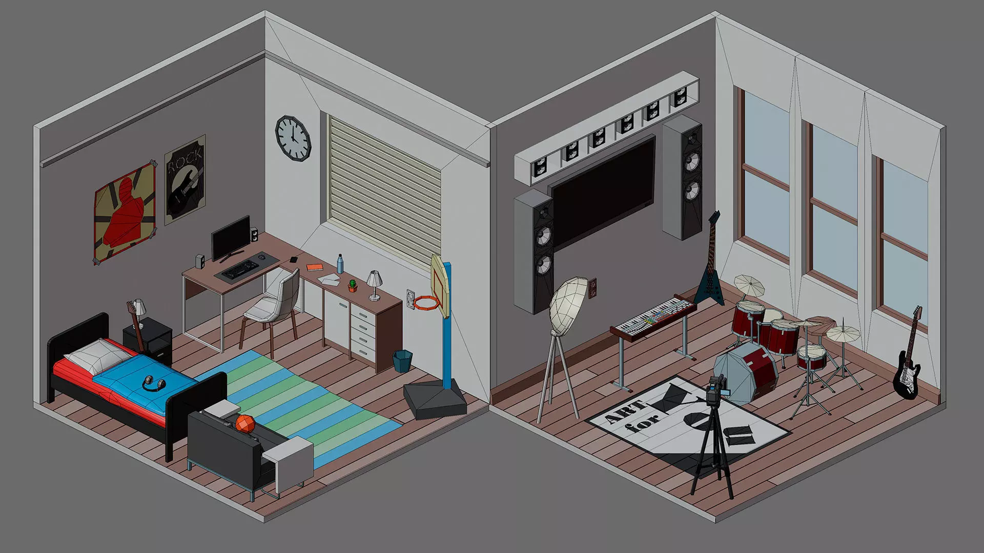 Cartoon interior 1 Low-poly 3D model_20