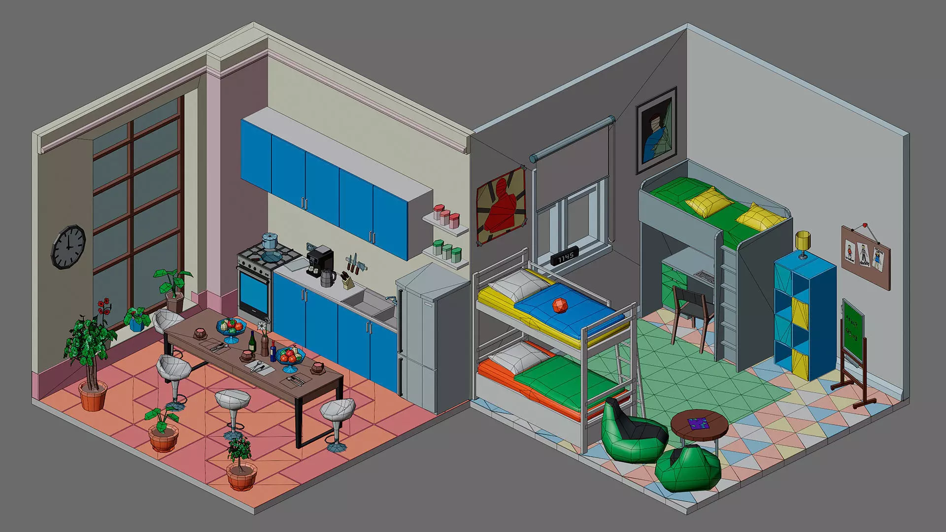 Cartoon interior 1 Low-poly 3D model_22