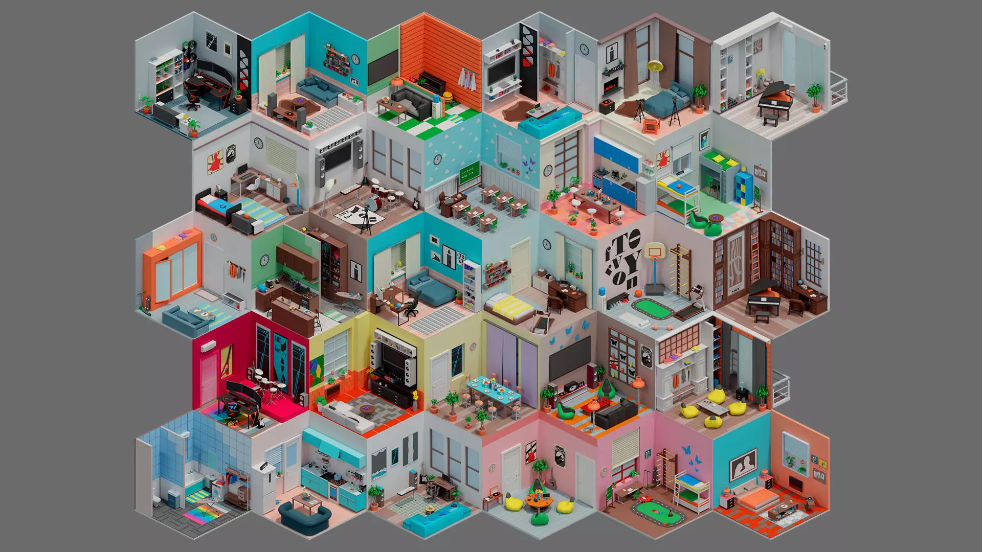 Cartoon interior 1 Low-poly 3D model_16