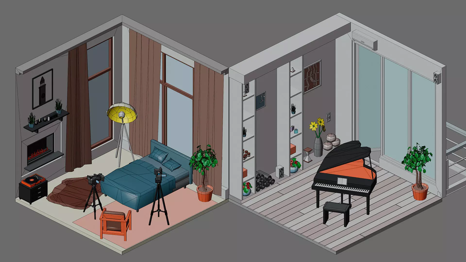 Cartoon interior 1 Low-poly 3D model_19