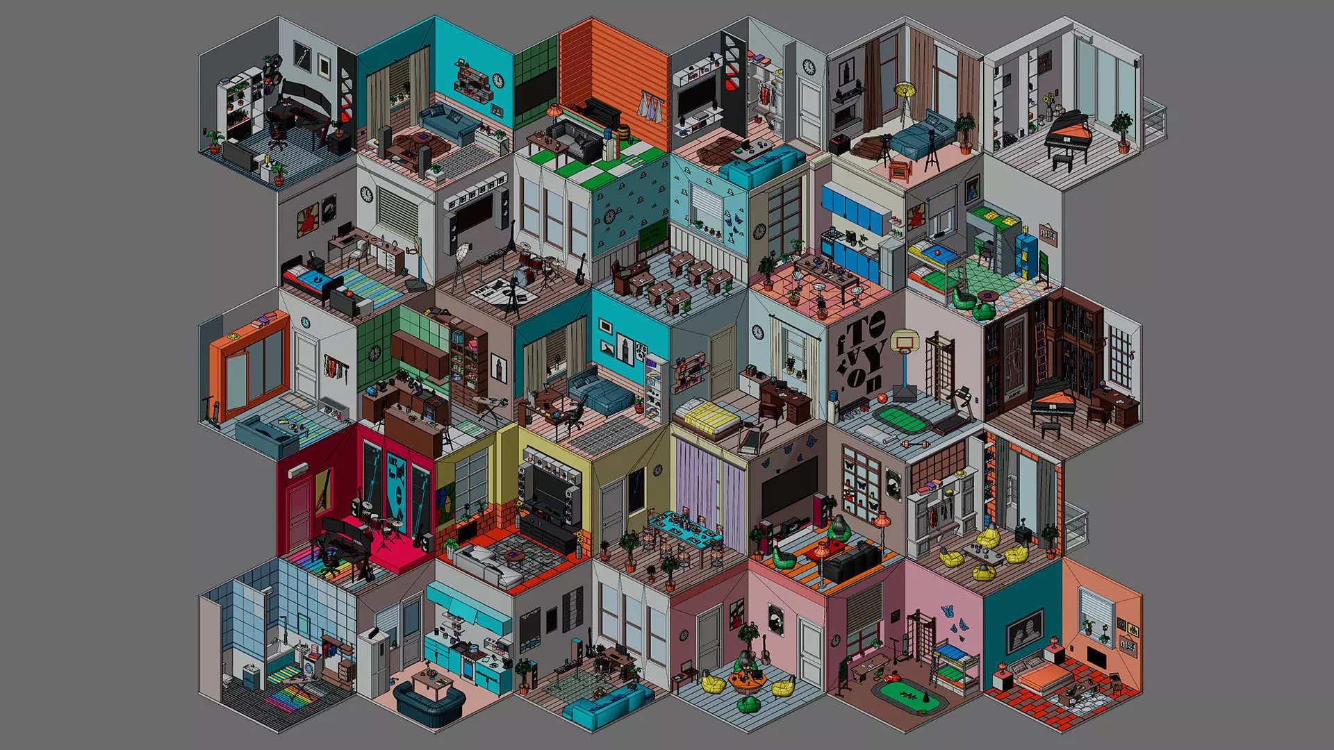 Cartoon interior 1 Low-poly 3D model_33