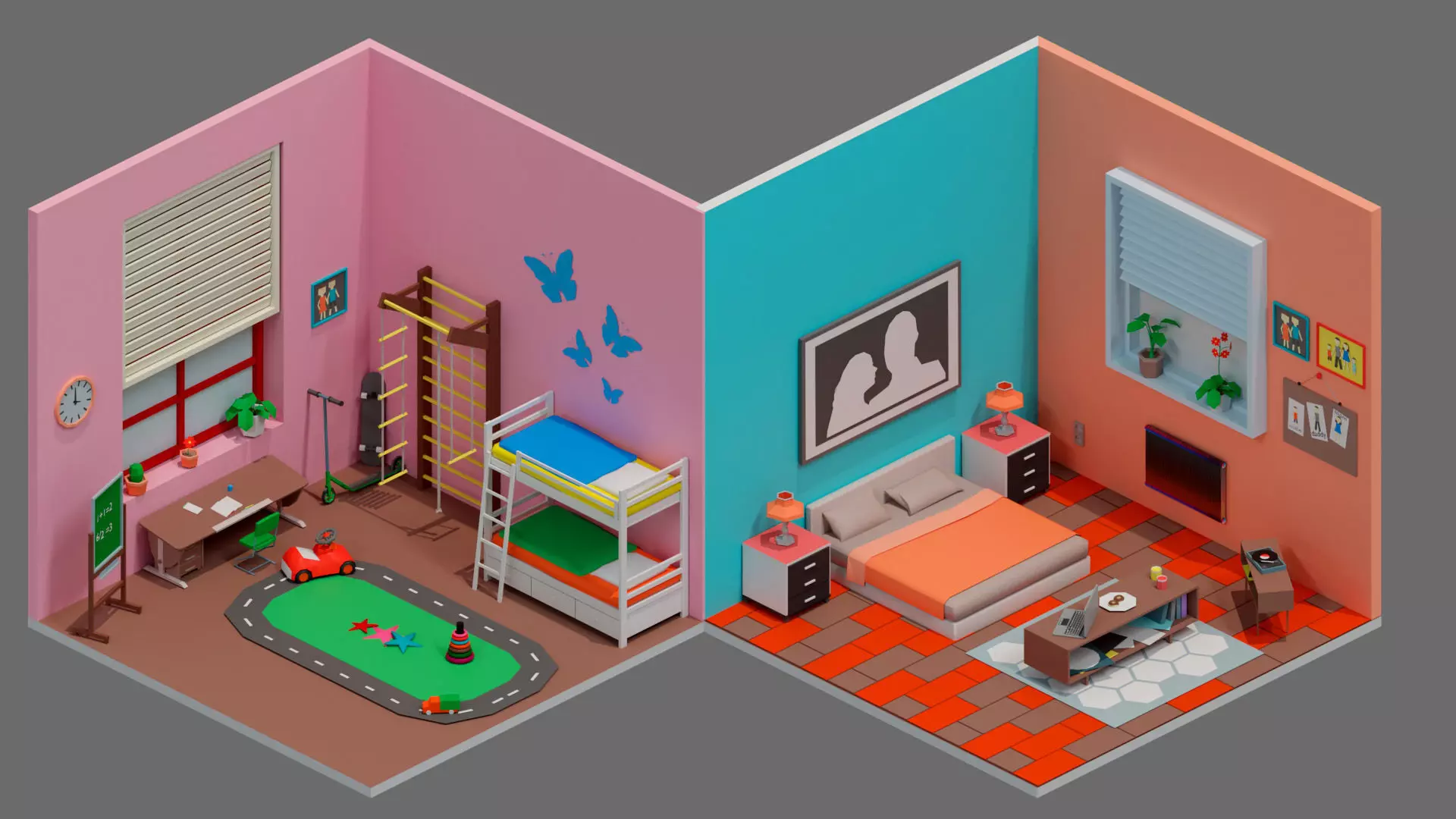 Cartoon interior 1 Low-poly 3D model_15