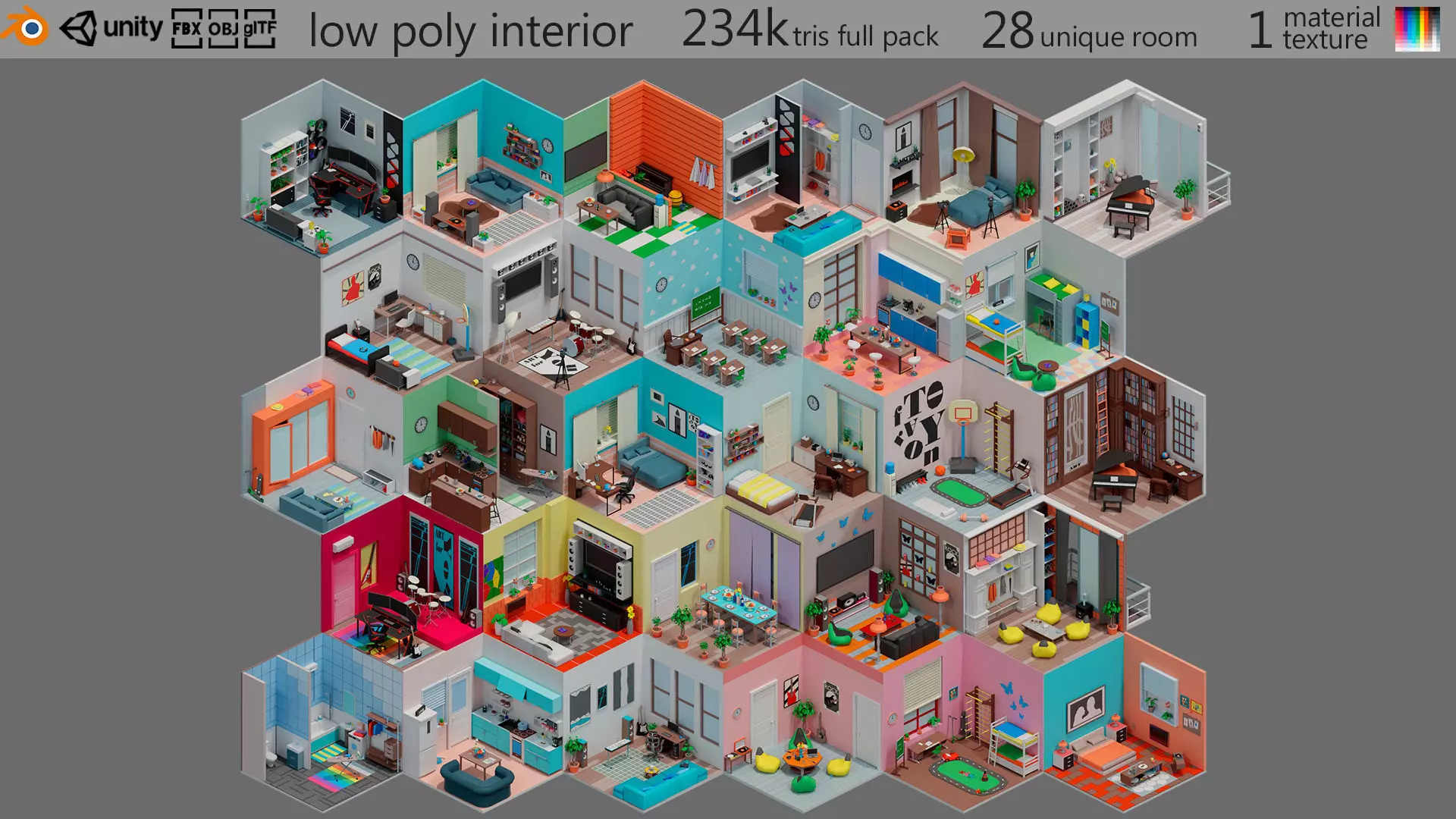 Cartoon interior 1 Low-poly 3D model_0