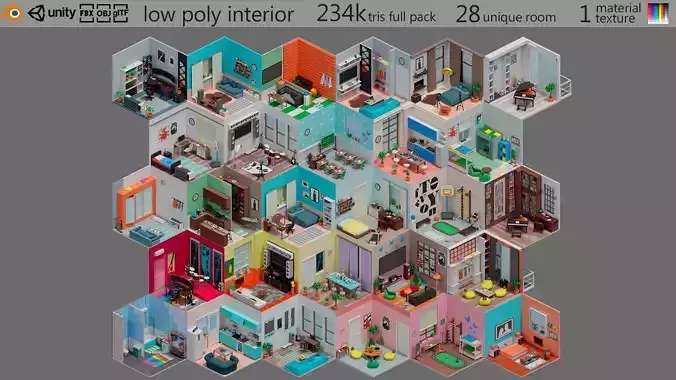 Cartoon interior 1 Low-poly 3D model
