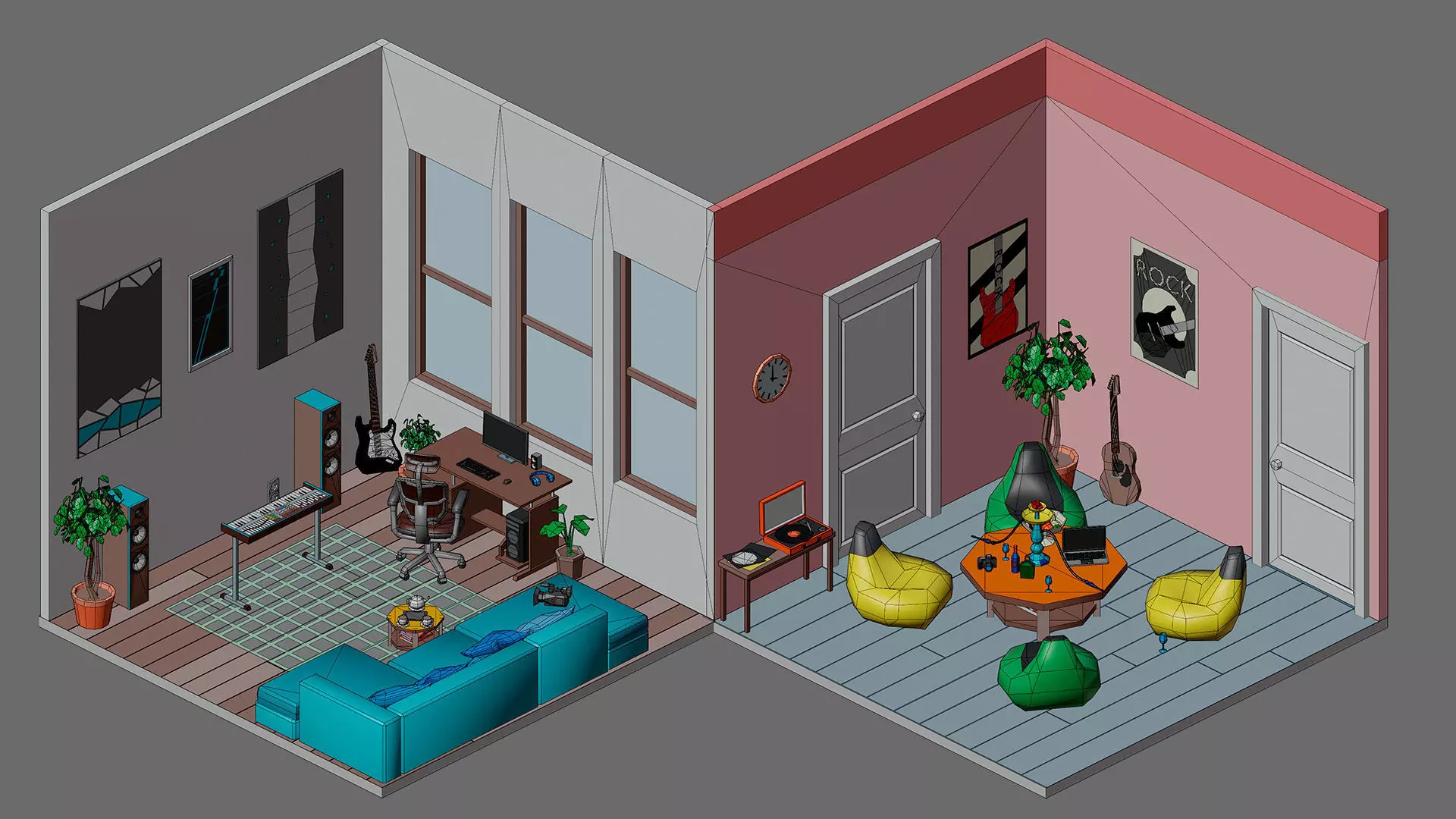 Cartoon interior 1 Low-poly 3D model_31