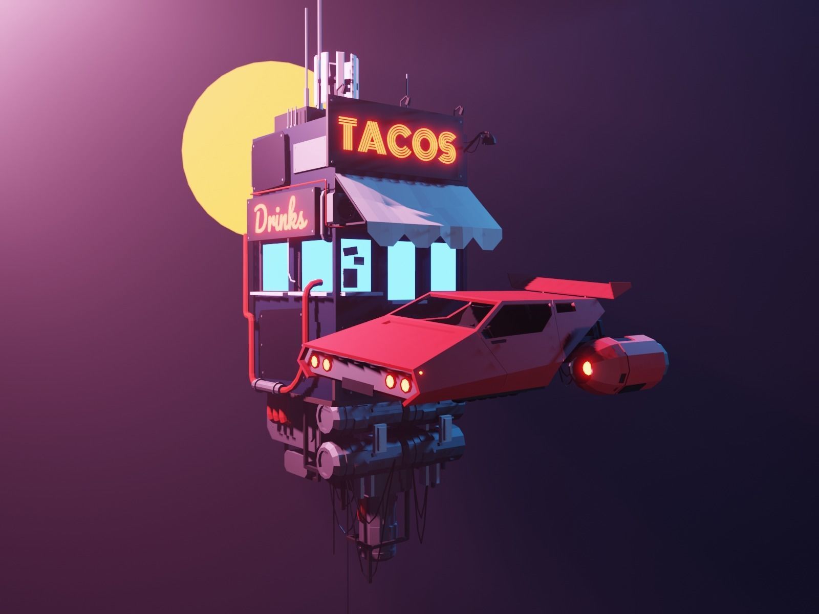  Cyberpunk Hover Car Game-Ready Low-poly 3D model Low-poly 3D model_1