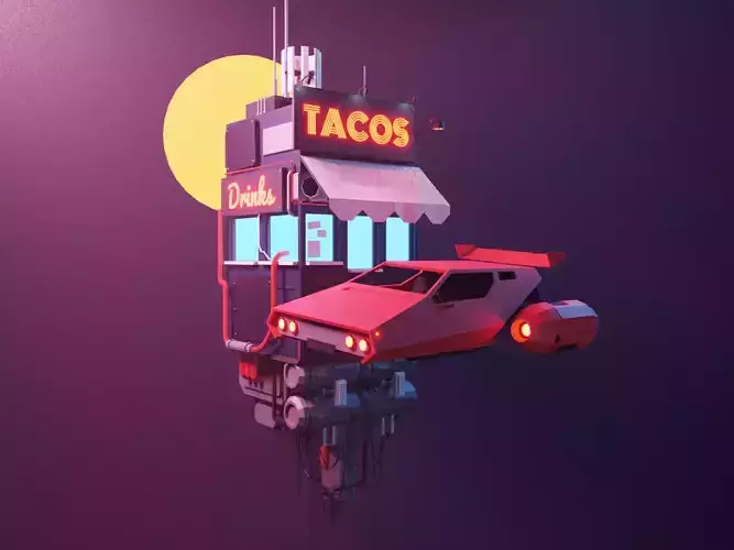 Cyberpunk Hover Car Game-Ready Low-poly 3D model