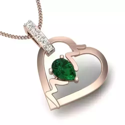 Women heart Pear Stone Pendant 3dm render detail