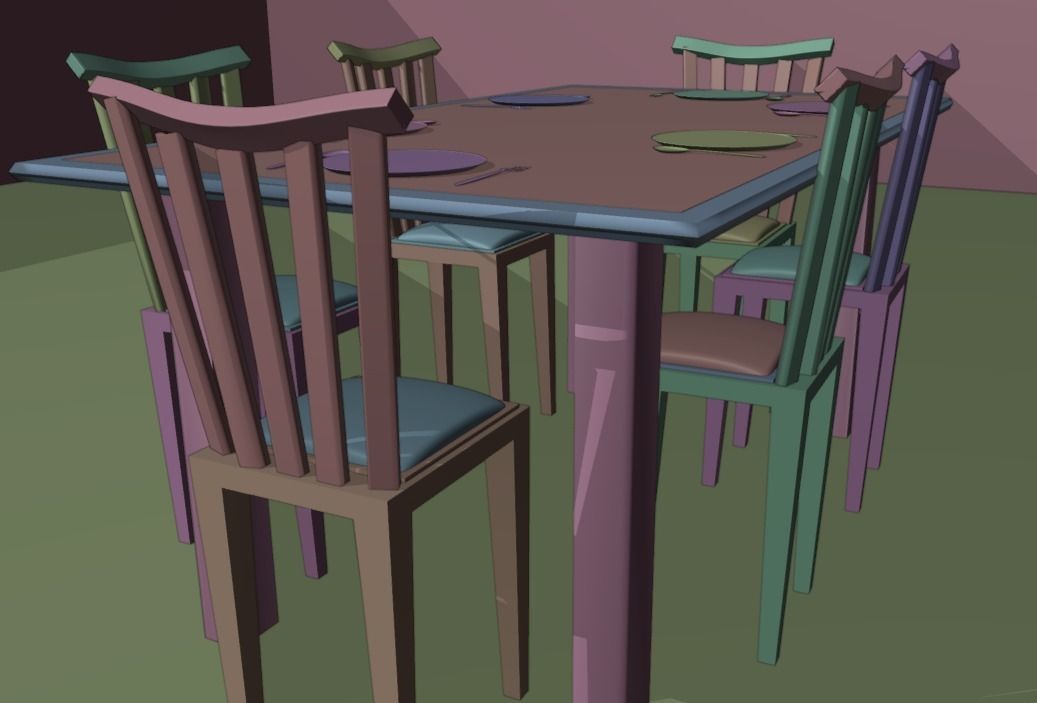 dining table and chairs 3D model_3