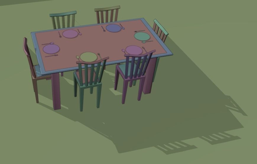 dining table and chairs 3D model_2