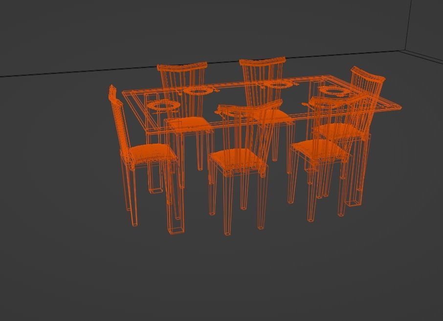dining table and chairs 3D model_4