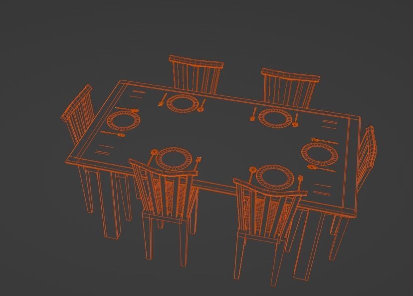 dining table and chairs 3D model_5