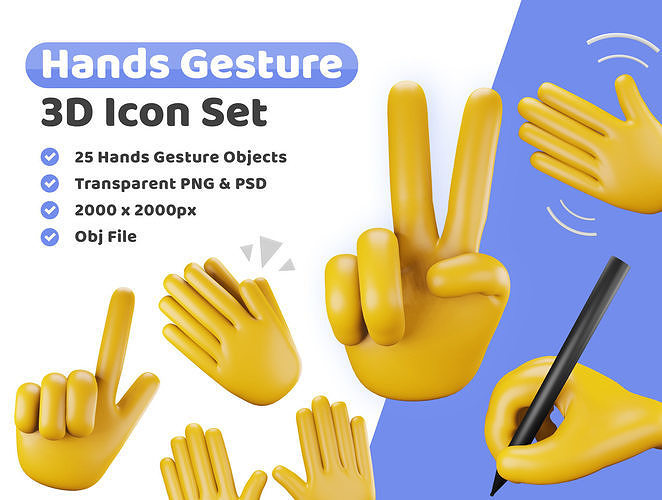 Hand Gestures Icon Pack 3D Model Low-poly 3D model