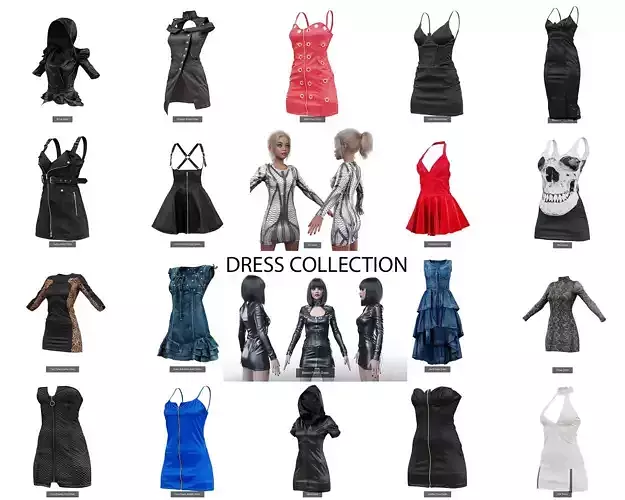 20 Edgy Dress 3D Model Collection