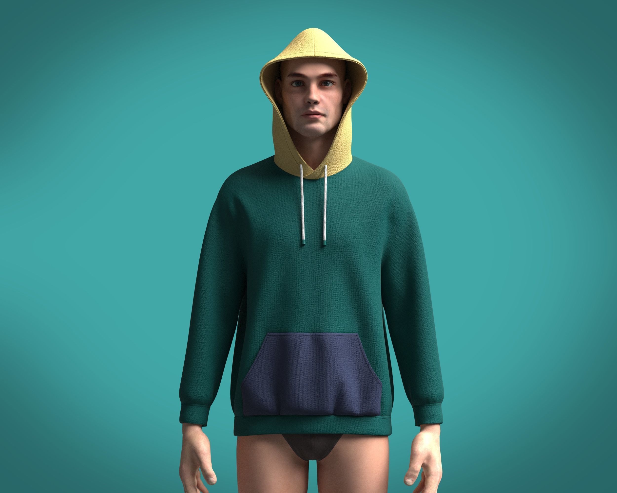 Hoodie-Cyan hoodie mockup 3D model_1
