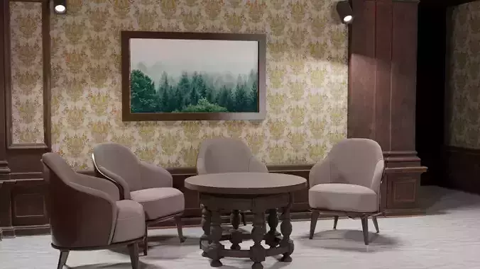 Interior of the hall with plan ArchiCAD