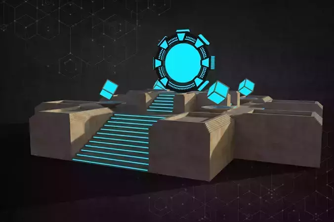 Stargate futuristic building with stairs and light