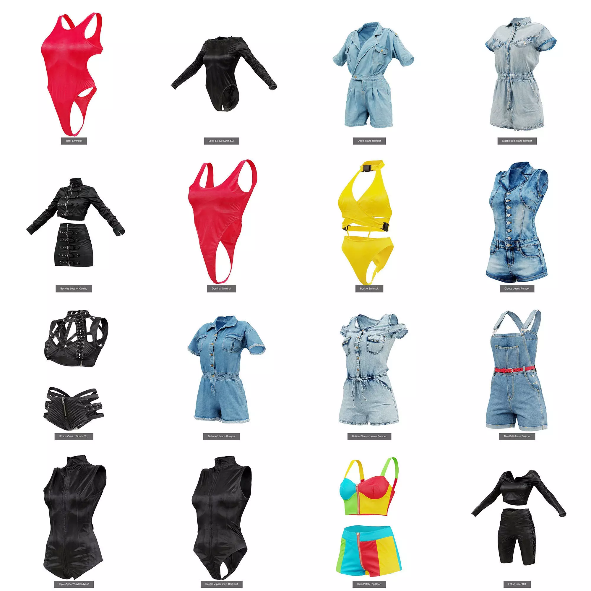 16 Combos Rompers and Swimsuits 3D Model Collection_0