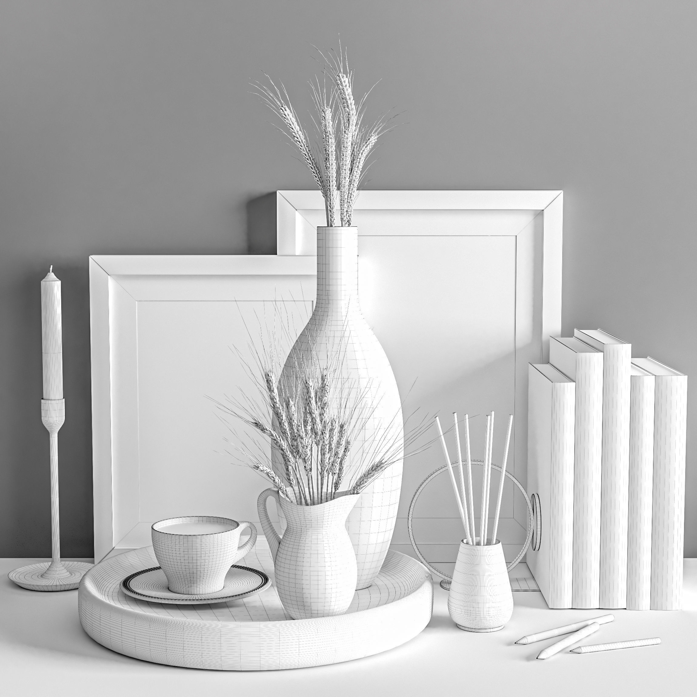 Decorative Set coffee table with vases and books 3D model_2