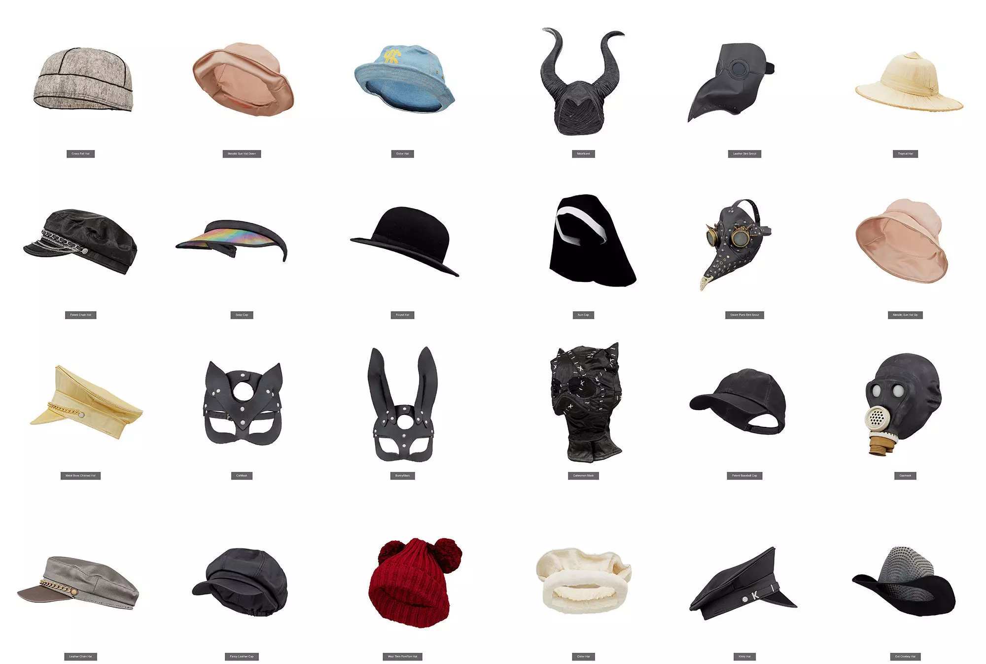 24 Headwear and Masks 3D Model Collection_0
