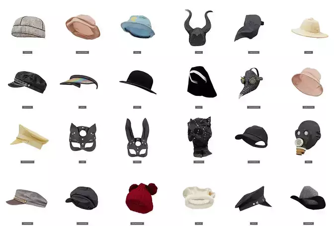 24 Headwear and Masks 3D Model Collection