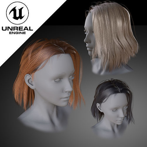 Realtime Medium Length Hairstyle Low-poly 3D model