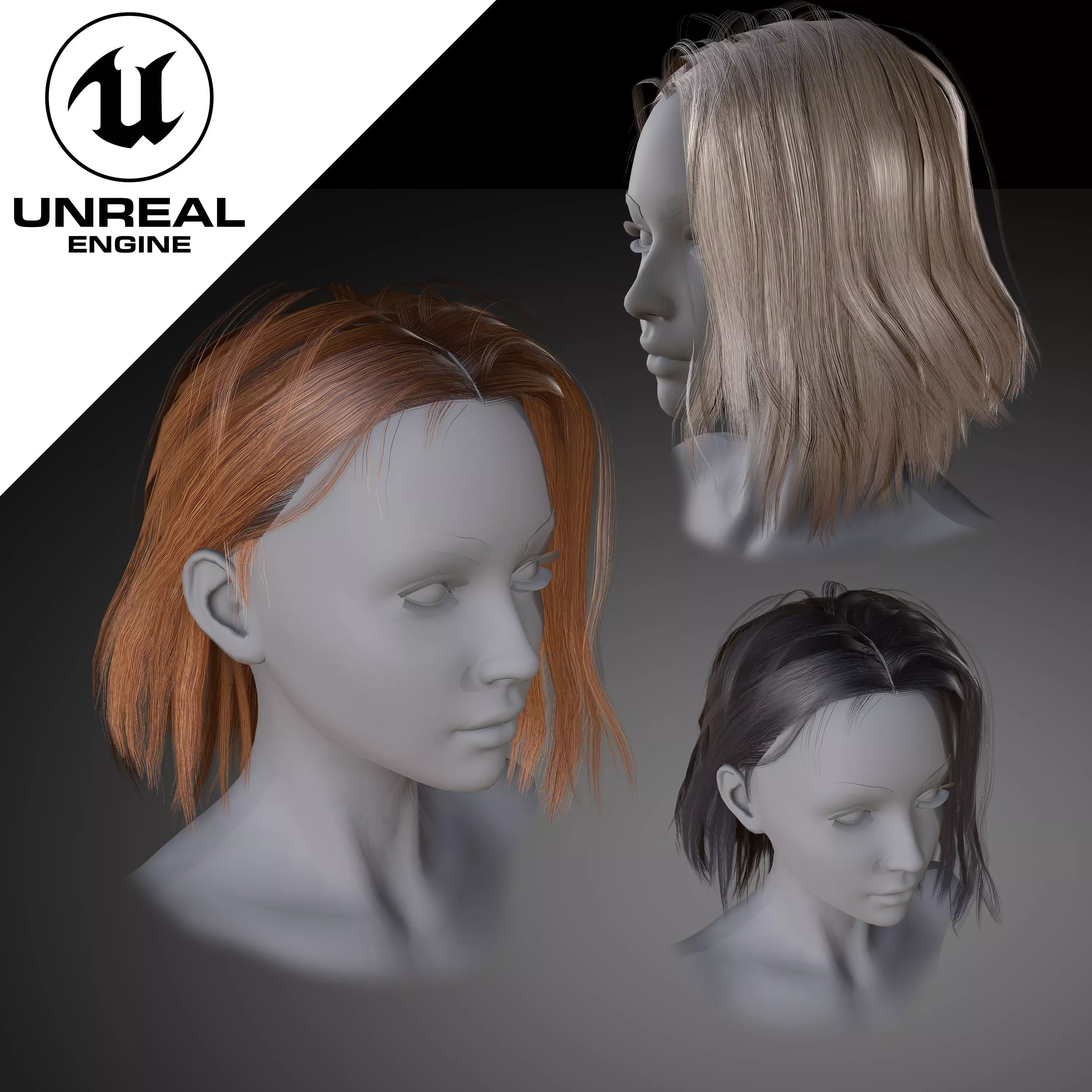 Realtime Medium Length Hairstyle Low-poly 3D model