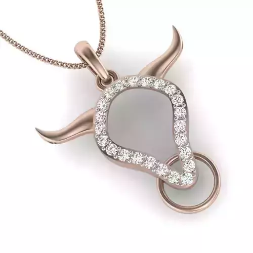 Pendant 3dm render detail 3D print model rose gold bull with diamonds