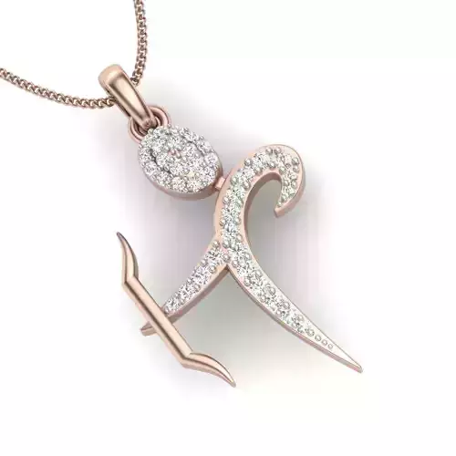 pendant 3dm render detail zodiac in rose gold with diamonds