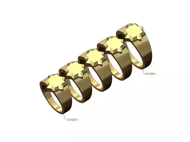 Chamfred oriental star signet ring US sizes 5to9