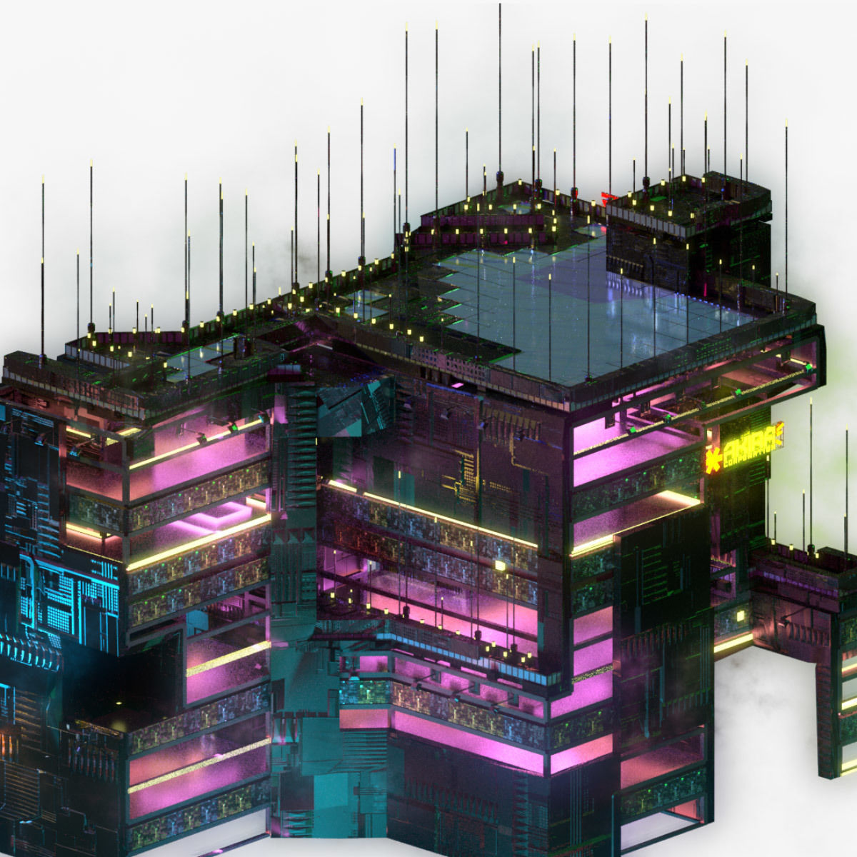 Sci-Fi Cyberpunk Futuristic City Skyscraper Building 75 3D model_5