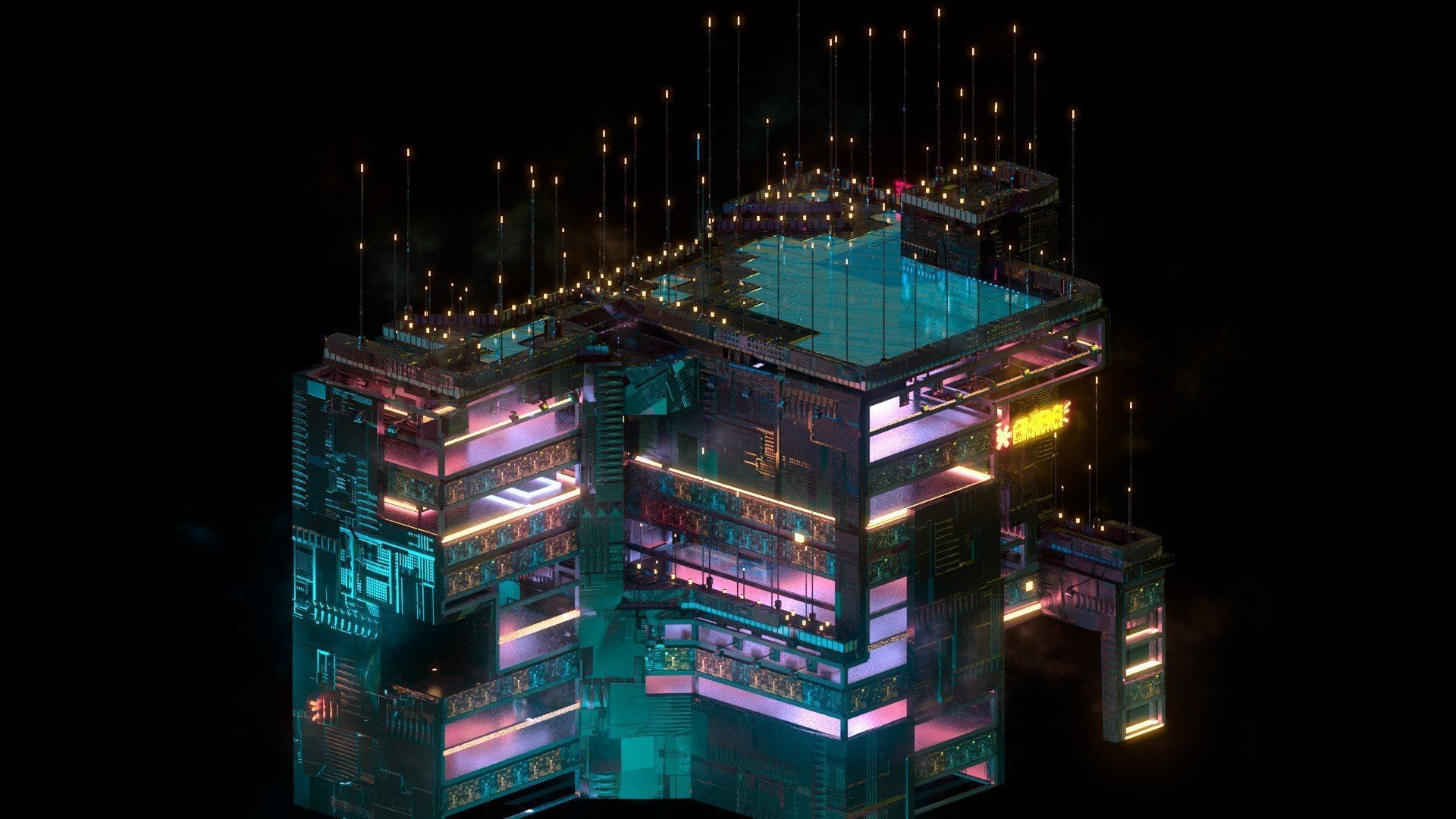 Sci-Fi Cyberpunk Futuristic City Skyscraper Building 75 3D model_1
