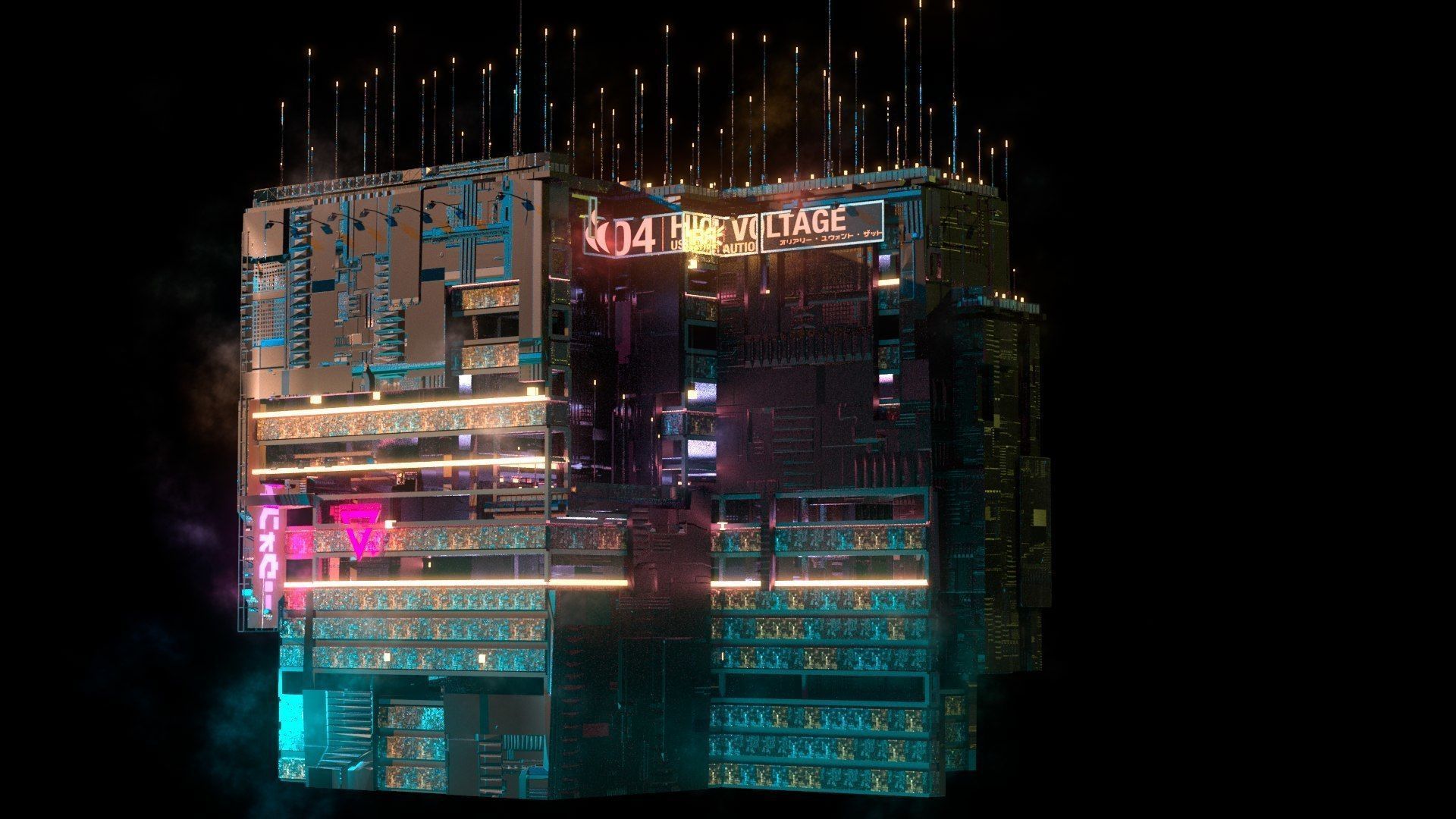 Sci-Fi Cyberpunk Futuristic City Skyscraper Building  71 3D model_3