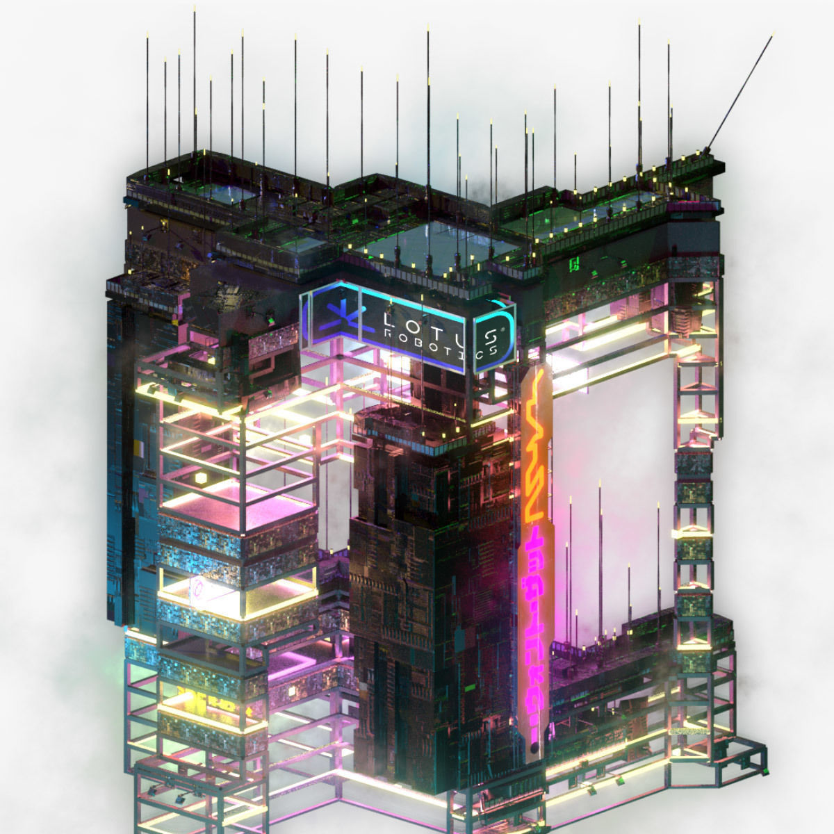 Sci-Fi Cyberpunk Futuristic City Skyscraper Building  63 3D model_5