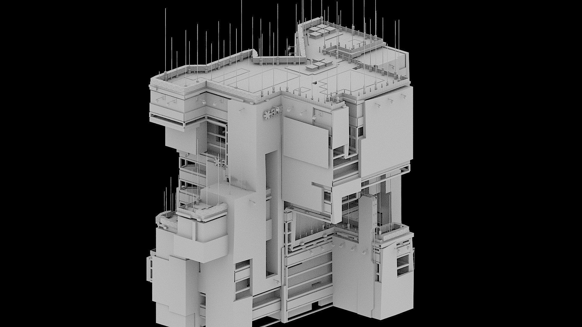Sci-Fi Cyberpunk Futuristic City Skyscraper Building  62 3D model_2