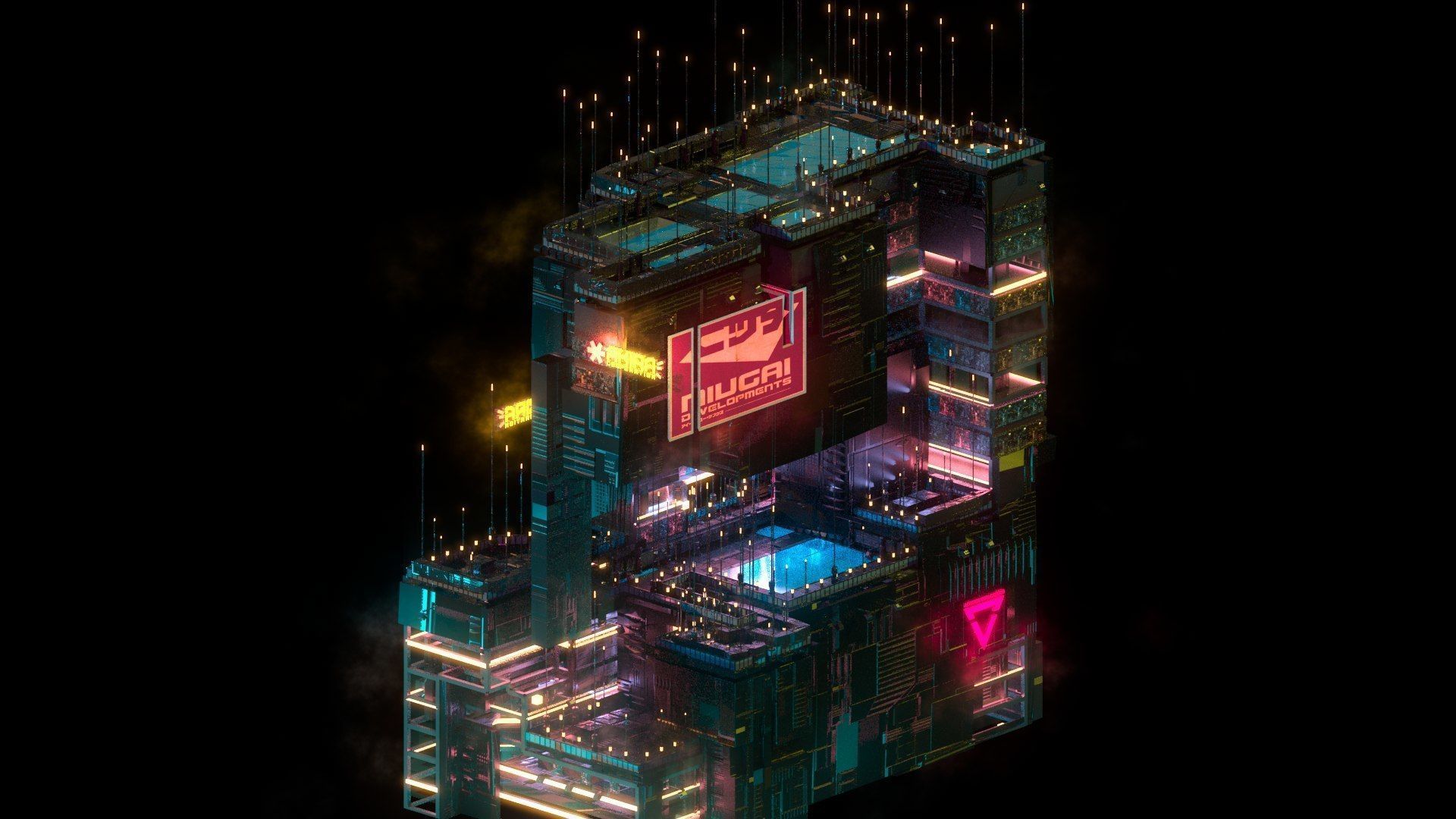 Sci-Fi Cyberpunk Futuristic City Skyscraper Building  61 3D model_1