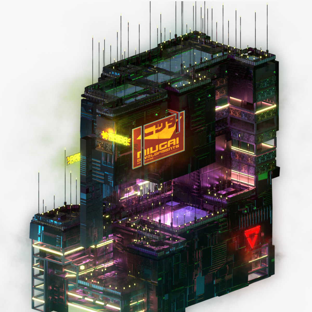 Sci-Fi Cyberpunk Futuristic City Skyscraper Building  61 3D model_5