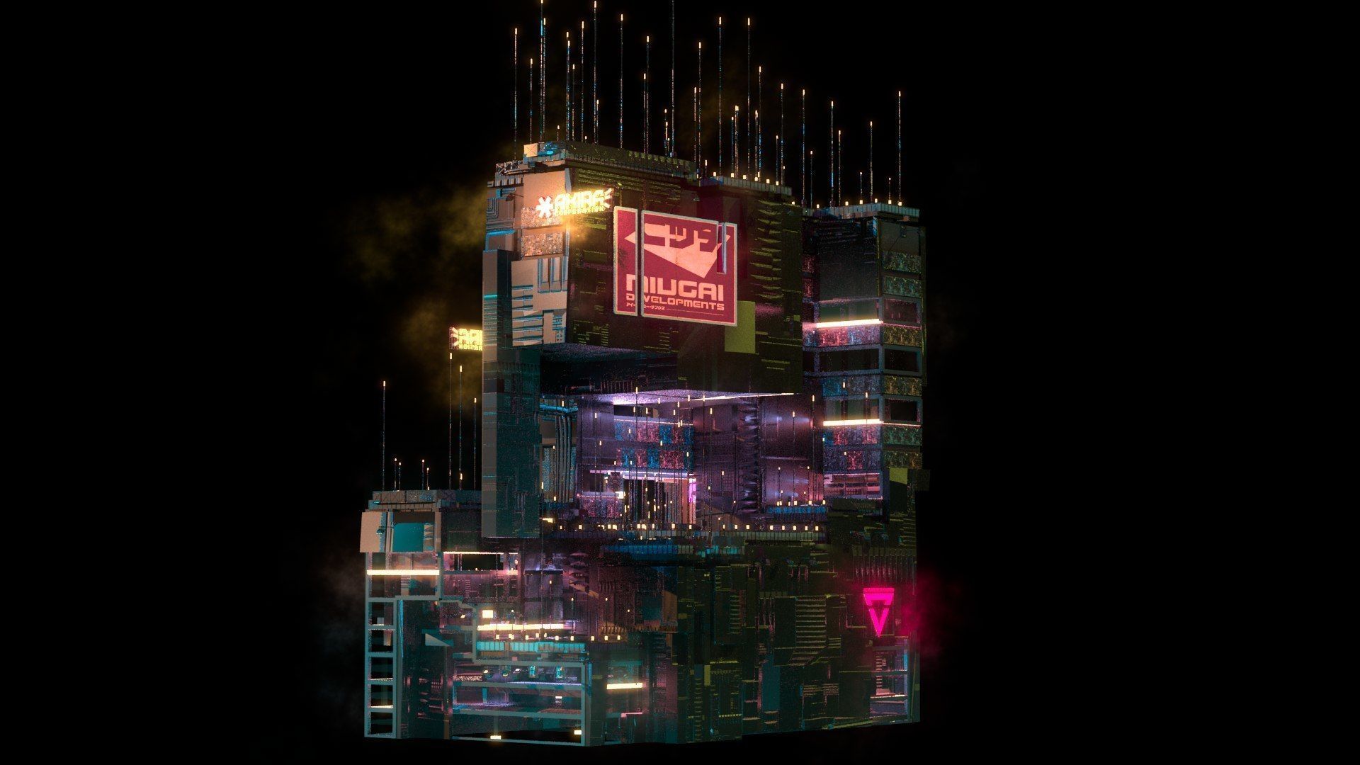 Sci-Fi Cyberpunk Futuristic City Skyscraper Building  61 3D model_3