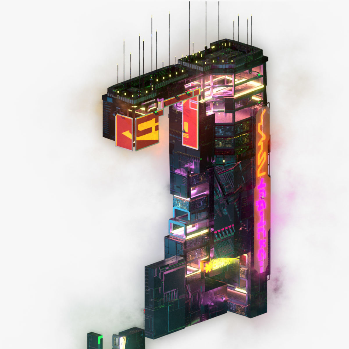 Sci-Fi Cyberpunk Futuristic City Skyscraper Building 60 3D model_5