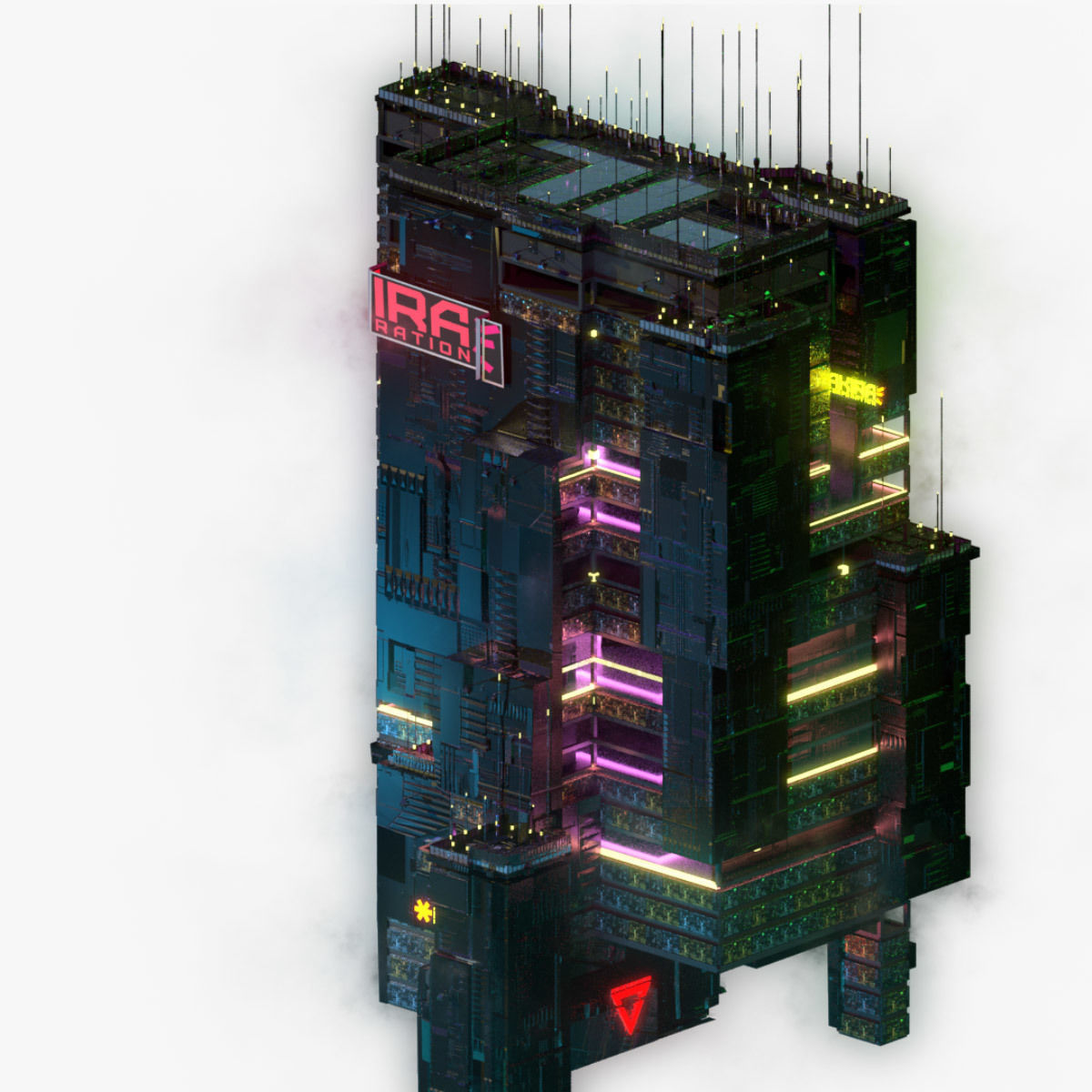 Sci-Fi Cyberpunk Futuristic City Skyscraper Building 57 3D model_5
