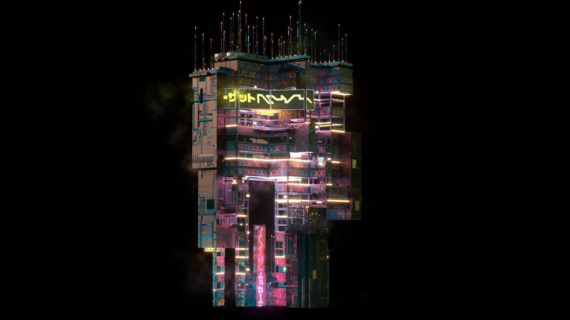 Sci-Fi Cyberpunk Futuristic City Skyscraper Building 55 3D model_3