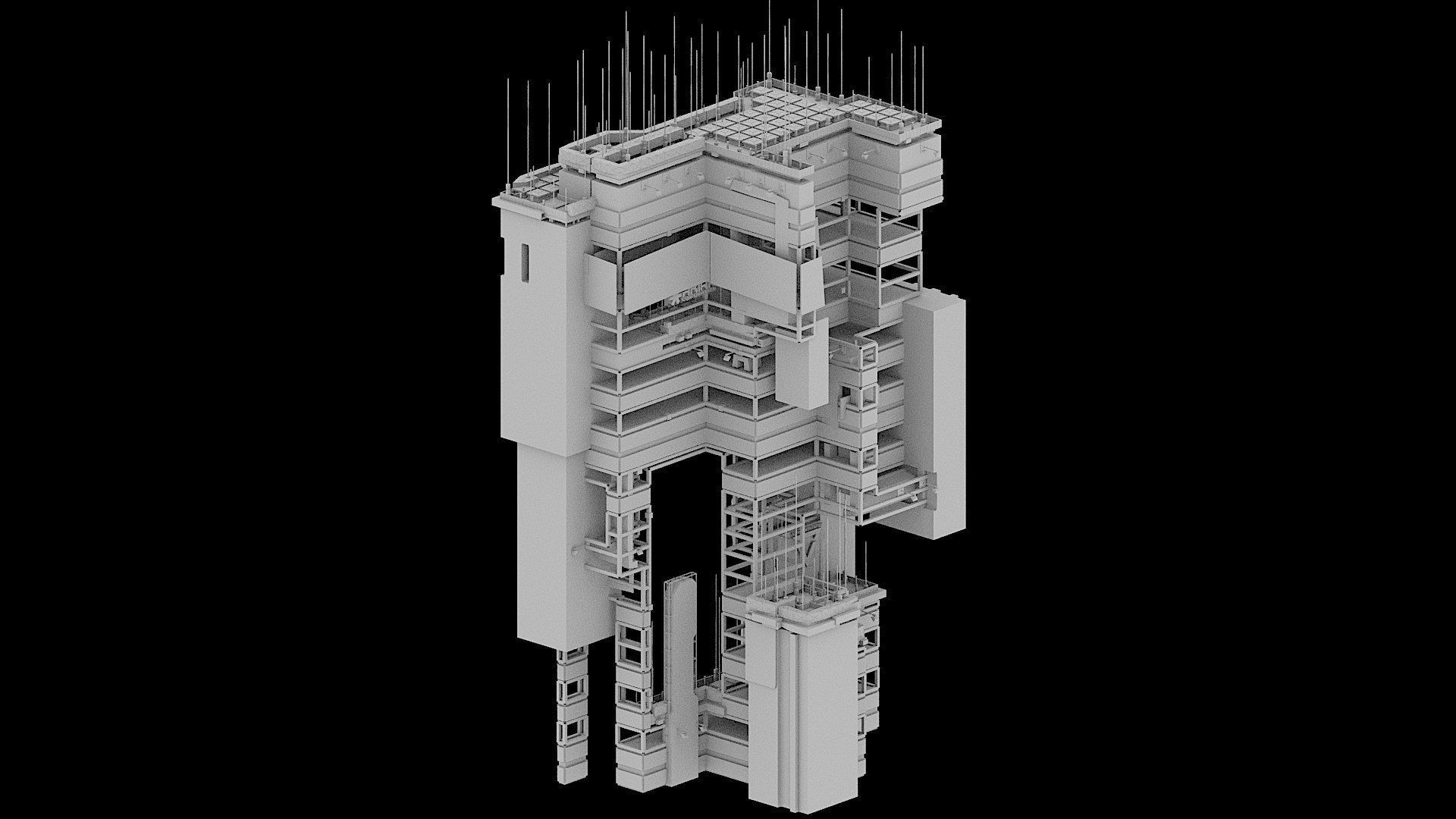 Sci-Fi Cyberpunk Futuristic City Skyscraper Building 55 3D model_2