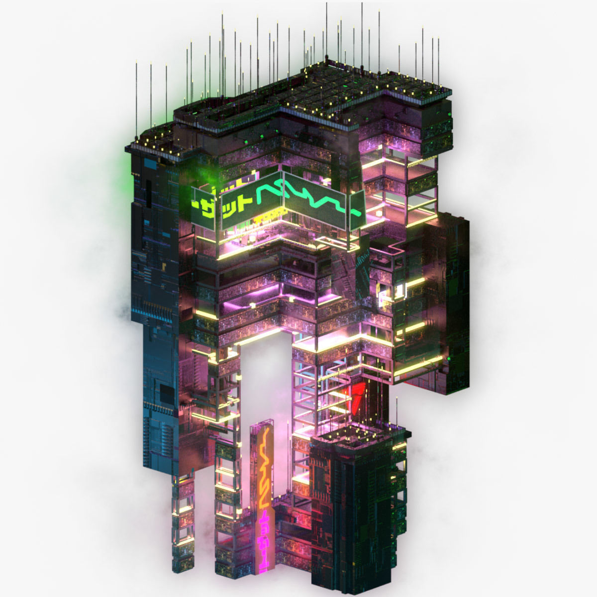 Sci-Fi Cyberpunk Futuristic City Skyscraper Building 55 3D model_5