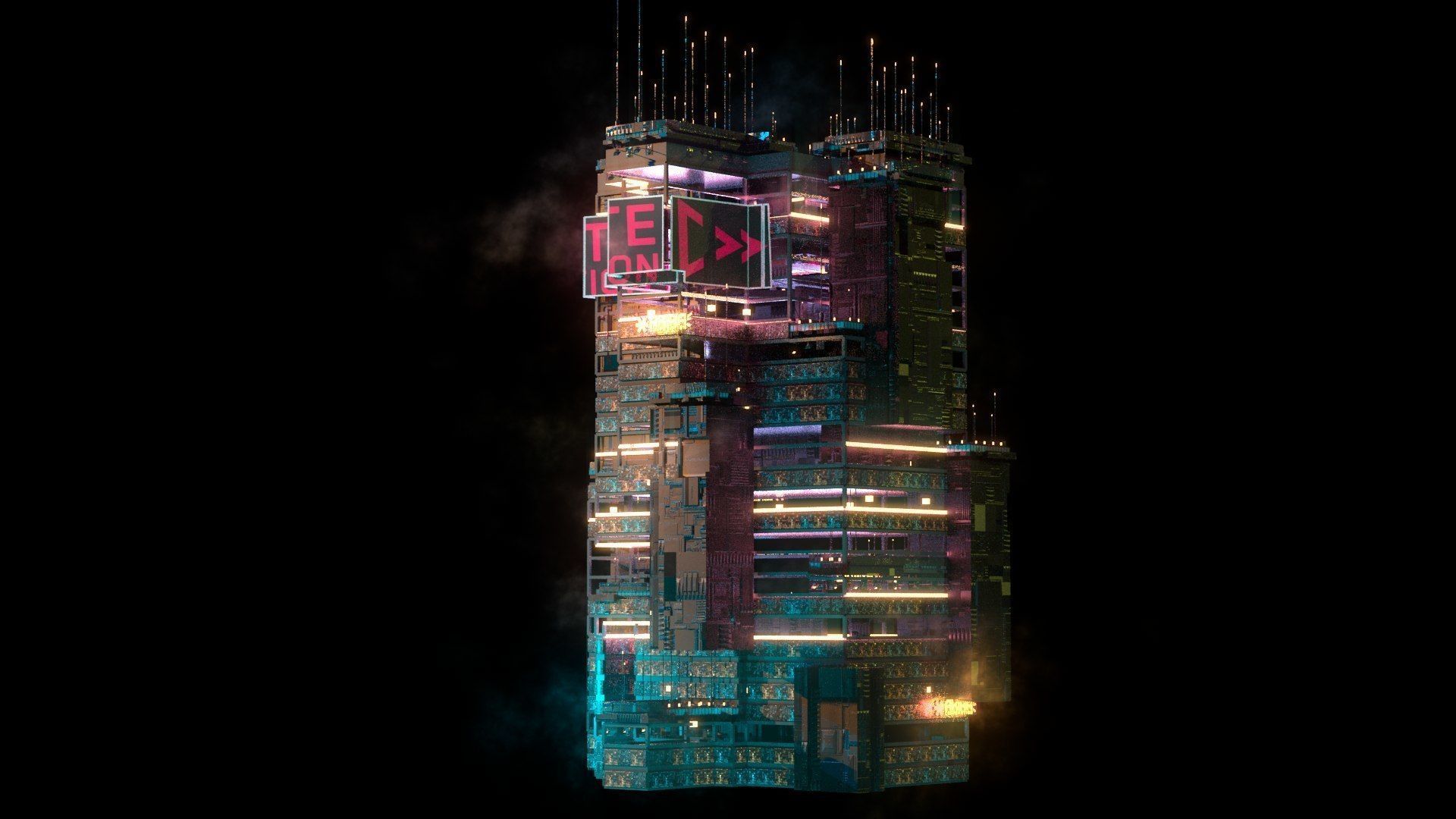 Sci-Fi Cyberpunk Futuristic City Skyscraper Building 54 3D model_3